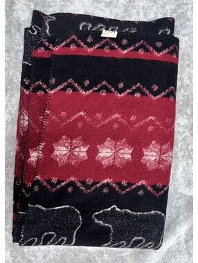 VTG Woolrich Home Fleece Blanket CABIN FARMHOUSE Black Bear Fair Isle 50" X 70"